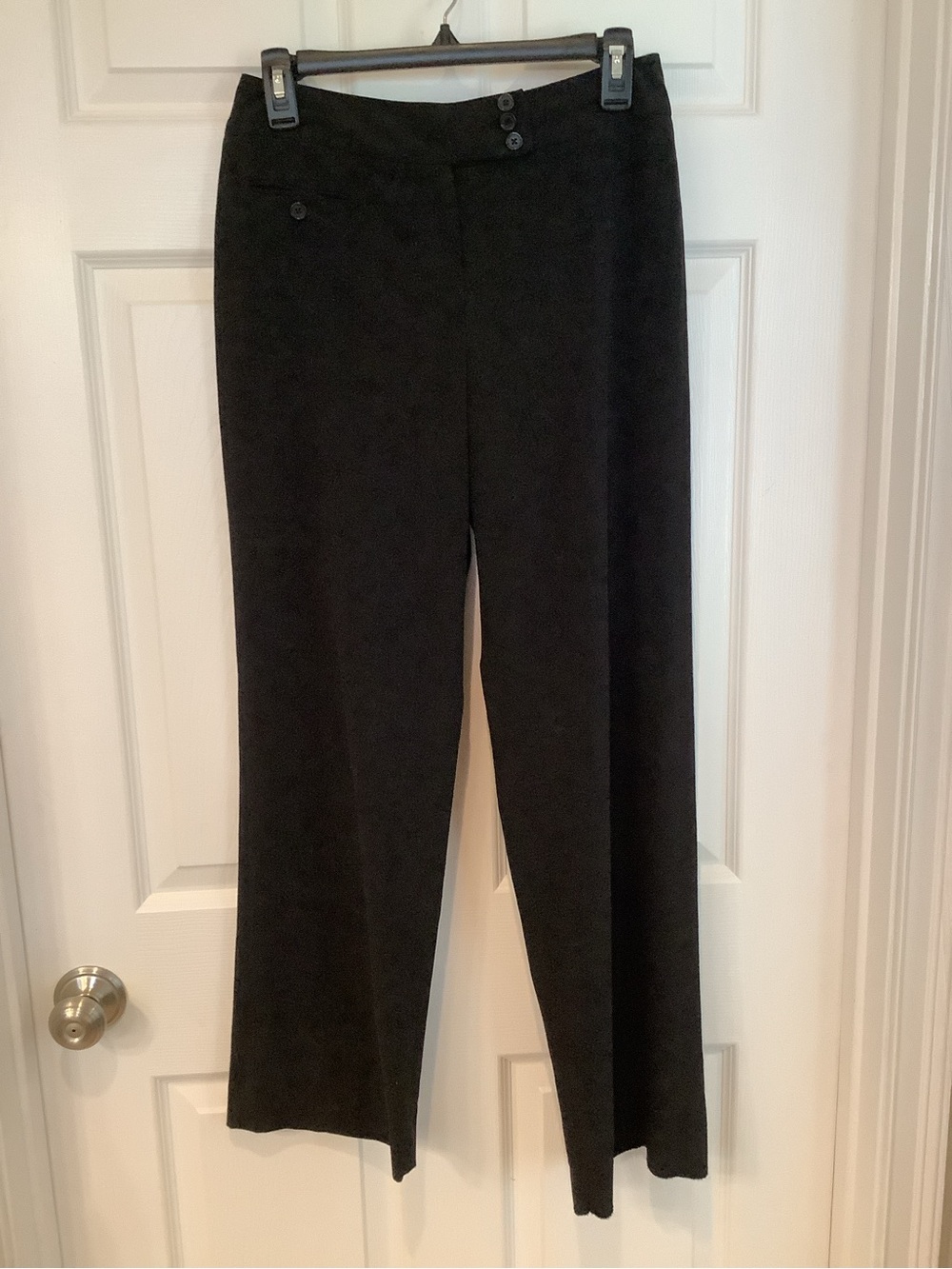 Larry Levine Black Wide-Leg Petite Stretch Pants with Button Waist